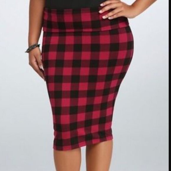 Torrid Buffalo Plaid Foldover Pencil Skirt 3x - Picture 1 of 6